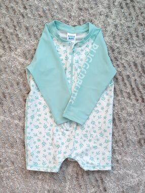 Rugged Butts Mint Green Floral Zip Rash Guard -Toddler Boys 18-24M